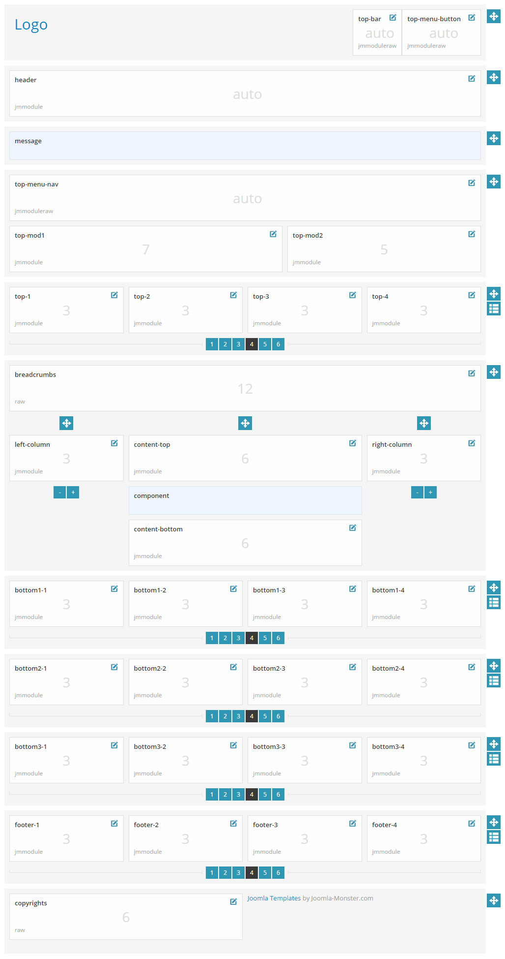 Module positions for normal and large screen